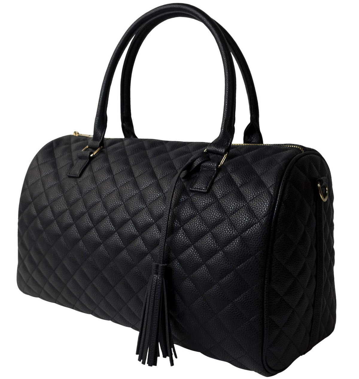 Womens Quilted Weekender Duffle Carry Bags Overnight Travel Handbag Shoulder Tote Trolley Handle Luggage TSA Approved Bag Quad Duffle 43 (Black-03)