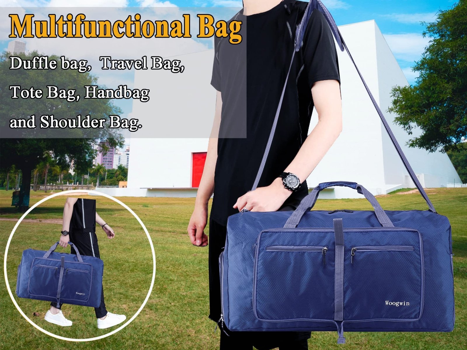 Woogwin Travel Duffel Bag Large Foldable Waterproof Overnight Bag for Beach Swim Bags Pool Sports Gym (60L New Darkblue)
