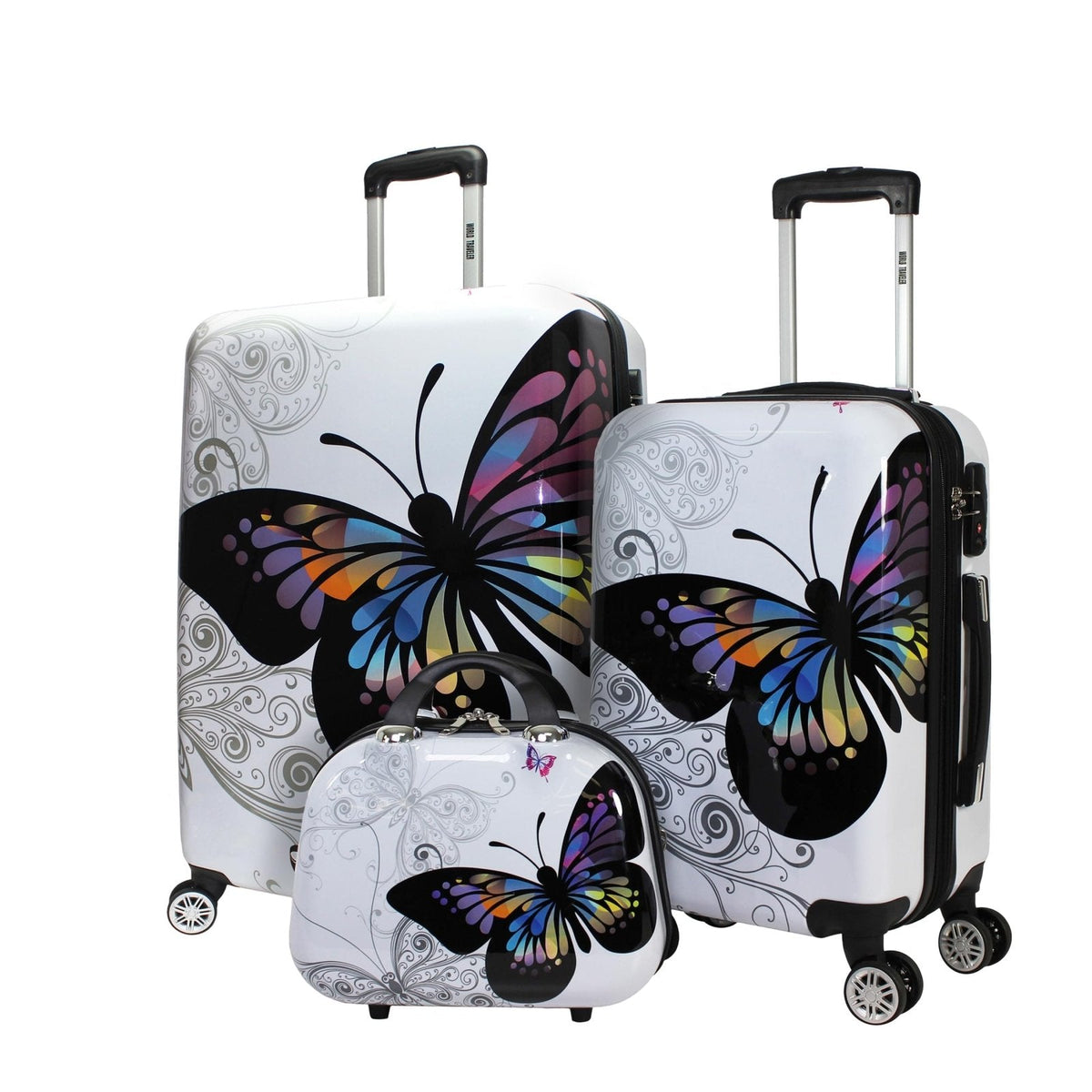 World Traveler Butterfly 3-Piece Polycarbonate Hardside Expandable Spinner Luggage Set with Enhanced Wheel System