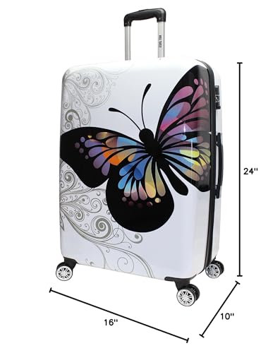 World Traveler Butterfly 3 - Piece Polycarbonate Hardside Expandable Spinner Luggage Set with Enhanced Wheel System