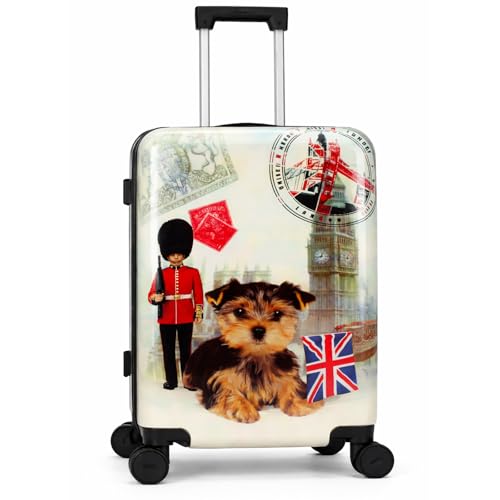 World Traveler Chariot London Pup Dog Lover 20-Inch Carry-On Hardside Expandable Spinner Luggage with TSA Lock