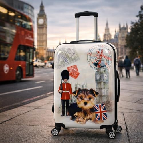 World Traveler Chariot London Pup Dog Lover 20-Inch Carry-On Hardside Expandable Spinner Luggage with TSA Lock