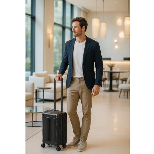 World Traveler Dejuno Abrams 20 - Inch Carry - On Lightweight Hardside Spinner Luggage - Black
