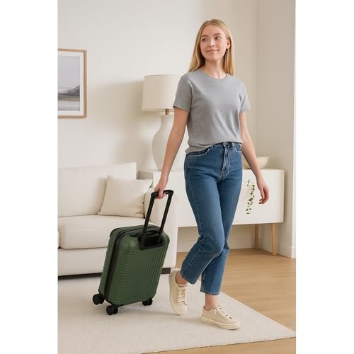 World Traveler Dejuno Abrams 20 - Inch Carry - On Lightweight Hardside Spinner Luggage - Olive