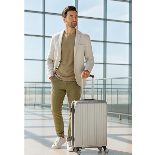 World Traveler Dejuno Beaumont 20 - Inch Carry - On Lightweight Hardside Expandable Spinner Luggage - Silver