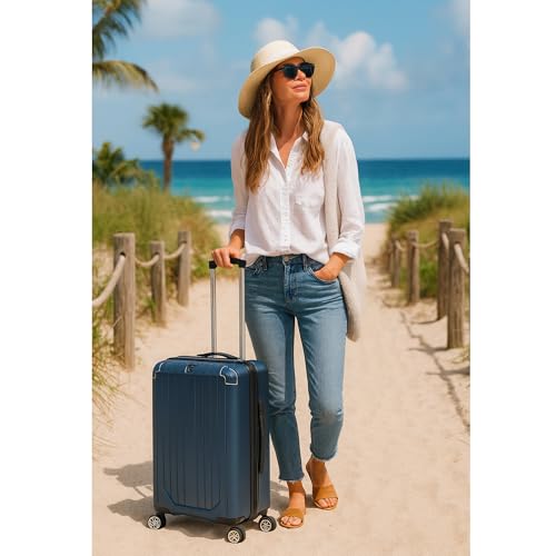 World Traveler Dejuno Beaumont Lightweight Hardside Expandable Spinner Luggage, Blue, Carry - On