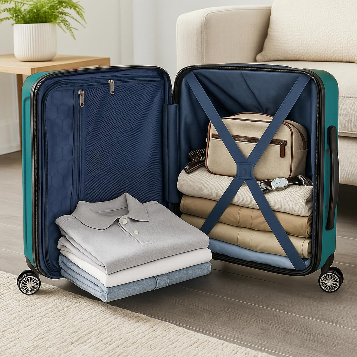 World Traveler Dejuno Beaumont Lightweight Hardside Expandable Spinner Luggage, Teal, Carry - On