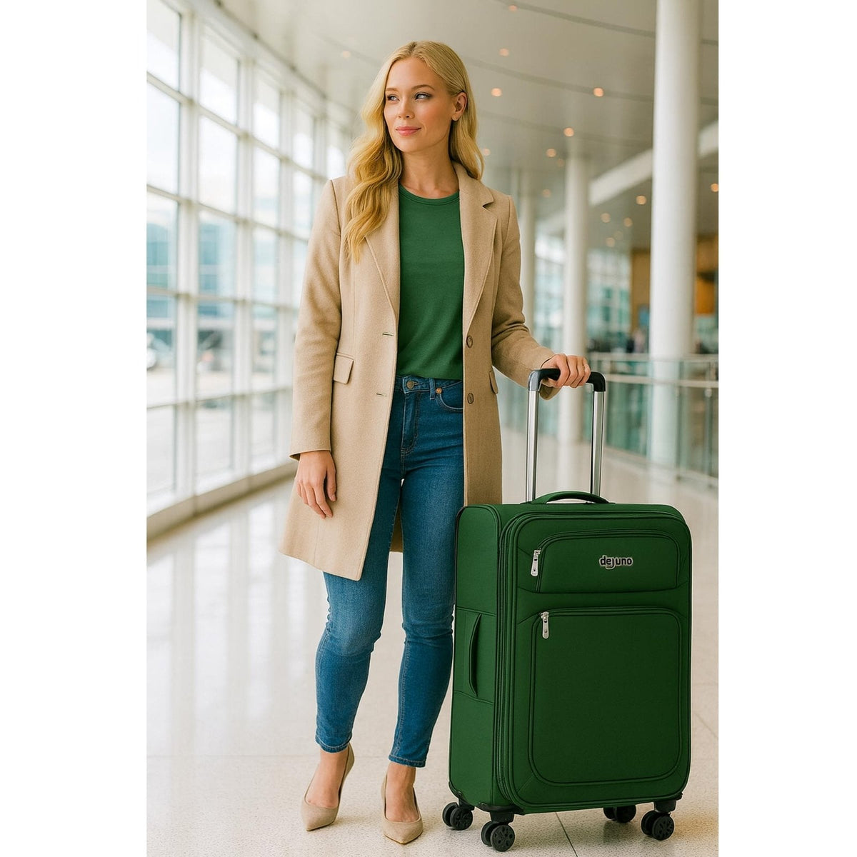 World Traveler Dejuno Cirrus 3 - Piece Lightweight Expandable Spinner Luggage Set - Green