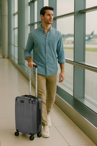 World Traveler Dejuno Cornwall 20 - Inch Carry - On Lightweight Hardside Spinner Luggage - Charcoal