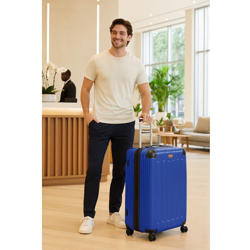 World Traveler Dejuno Cornwall Lightweight Hardside Spinner Luggage, Navy, Large Checked