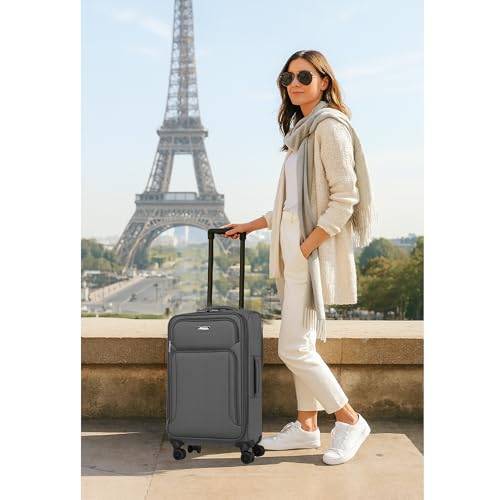 World Traveler Dejuno Jasper 20 - Inch Carry - On Lightweight Expandable Spinner Luggage - Charcoal