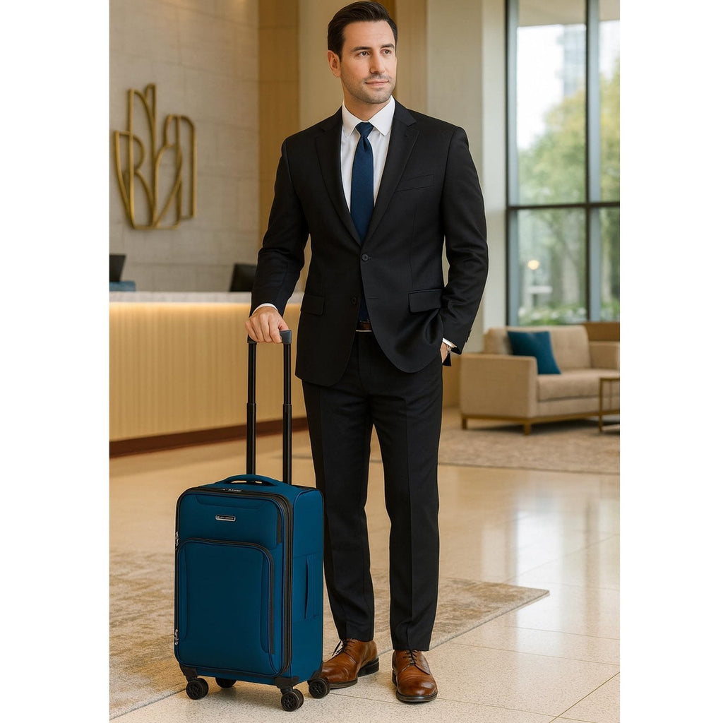 World Traveler Dejuno Jasper 20 - Inch Carry - On Lightweight Expandable Spinner Luggage - Navy