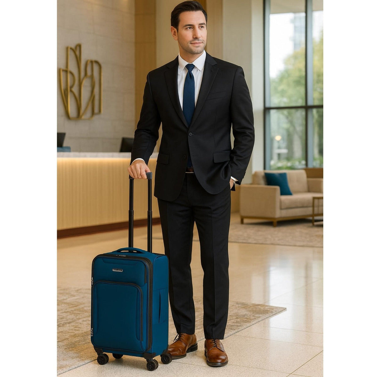 World Traveler Dejuno Jasper 20 - Inch Carry - On Lightweight Expandable Spinner Luggage - Navy