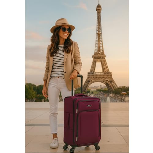World Traveler Dejuno Jasper 24 - Inch Lightweight Expandable Spinner Luggage - Burgundy
