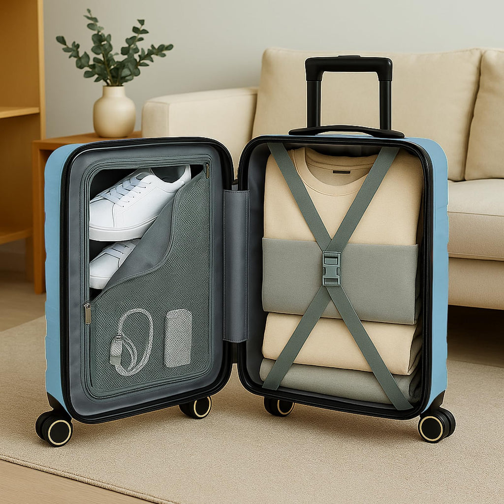 World Traveler Dejuno Motley 20 - Inch Carry - On Lightweight Hardside Expandable Spinner Luggage - Blue