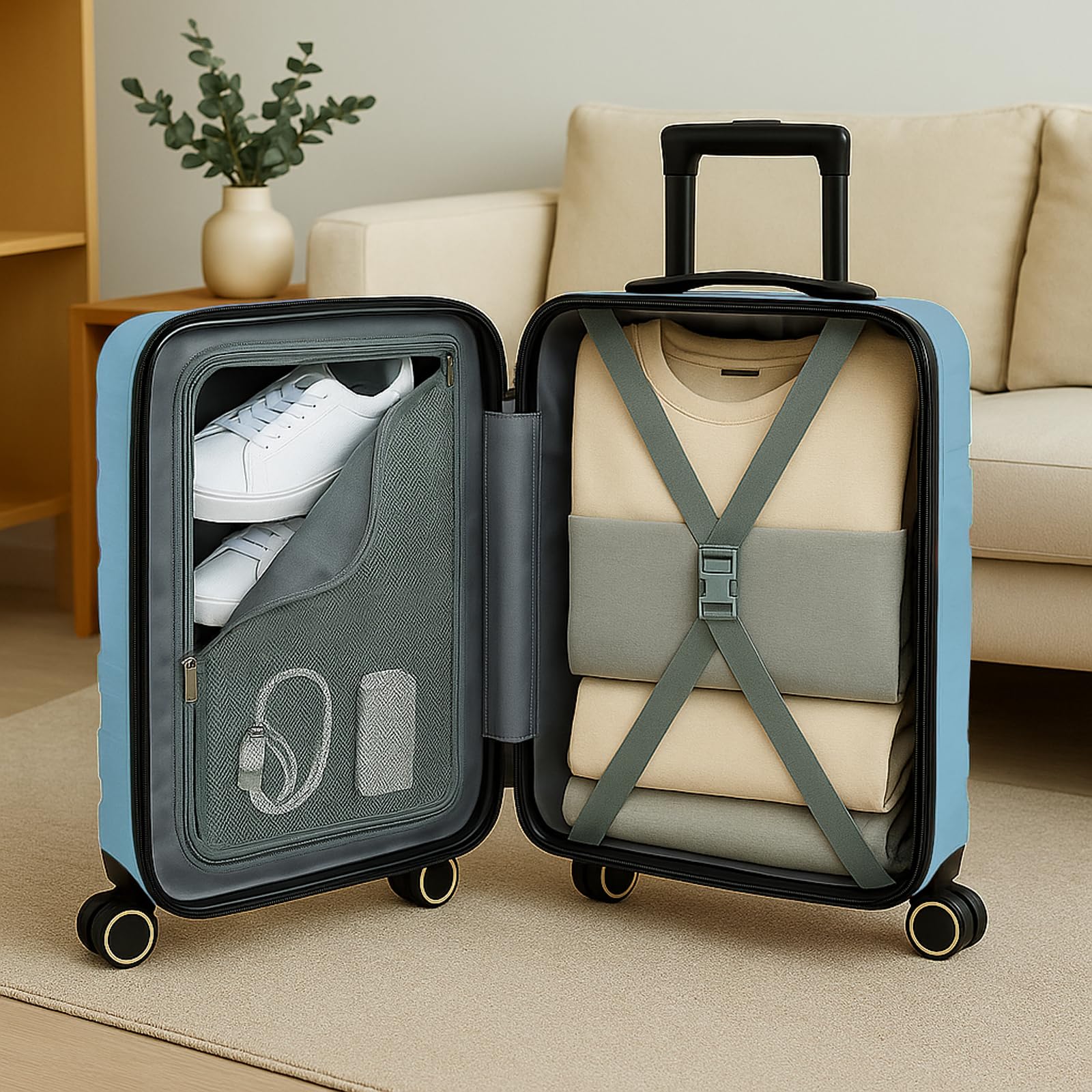 World Traveler Dejuno Motley 20 - Inch Carry - On Lightweight Hardside Expandable Spinner Luggage - Blue