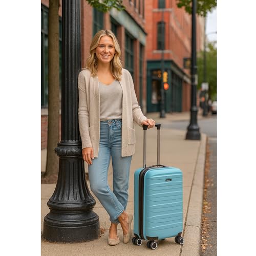 World Traveler Dejuno Motley 20 - Inch Carry - On Lightweight Hardside Expandable Spinner Luggage - Blue