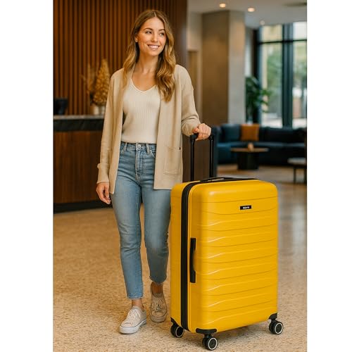 World Traveler Dejuno Motley 28 - Inch Lightweight Hardside Expandable Spinner Luggage - Yellow