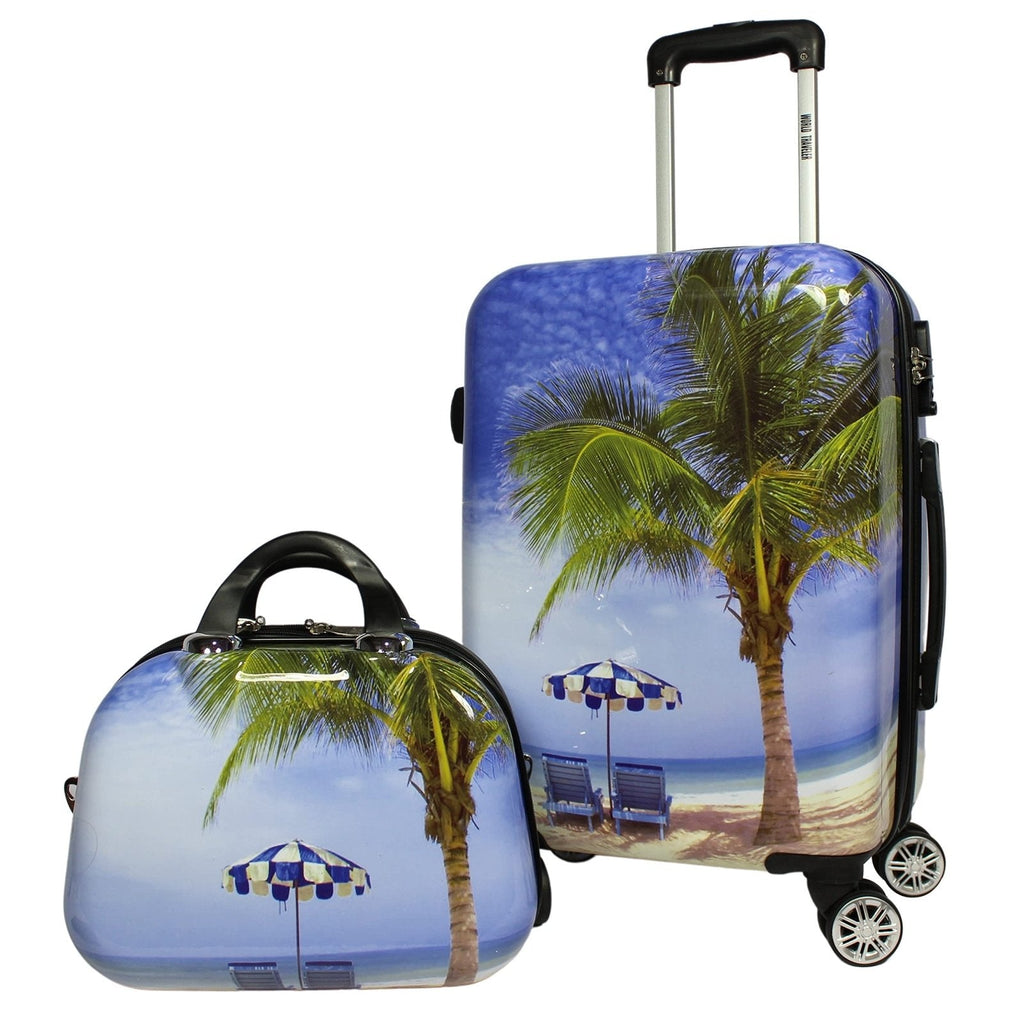 World Traveler Palm Tree Hardside 2-Piece Carry-On Spinner Luggage Set