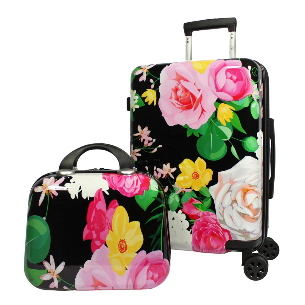 World Traveler VentureX Airline Approved 2-Piece Carry-On Luggage Set – Lightweight Hardside Polycarbonate Suitcase with Spinner Wheels - Peonies