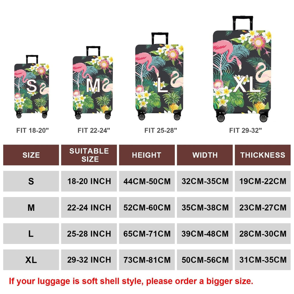 WUJIAONIAO Travel Luggage Cover Baggage Suitcase Cover Protector Skins 18 - 32 Inch (Flower flamingo, L (for 25 - 28 inch luggage))