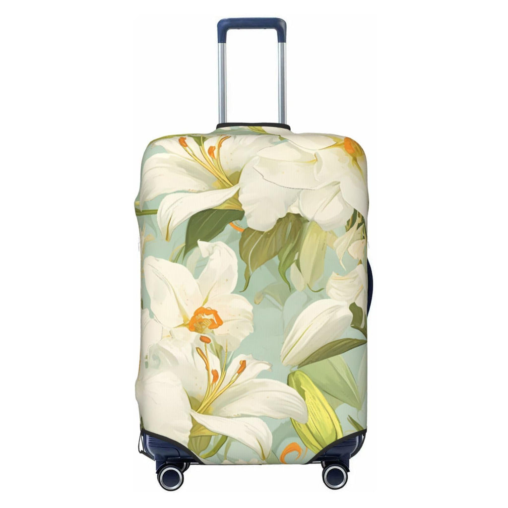 XHMKGGYBZ Blooming Lilies Illustration Elastic Suitcase Cover 4-Size Luggage Protector, Scratch & Stain Resistant Carry On Luggage Cover Protector, Washable Luggage Covers