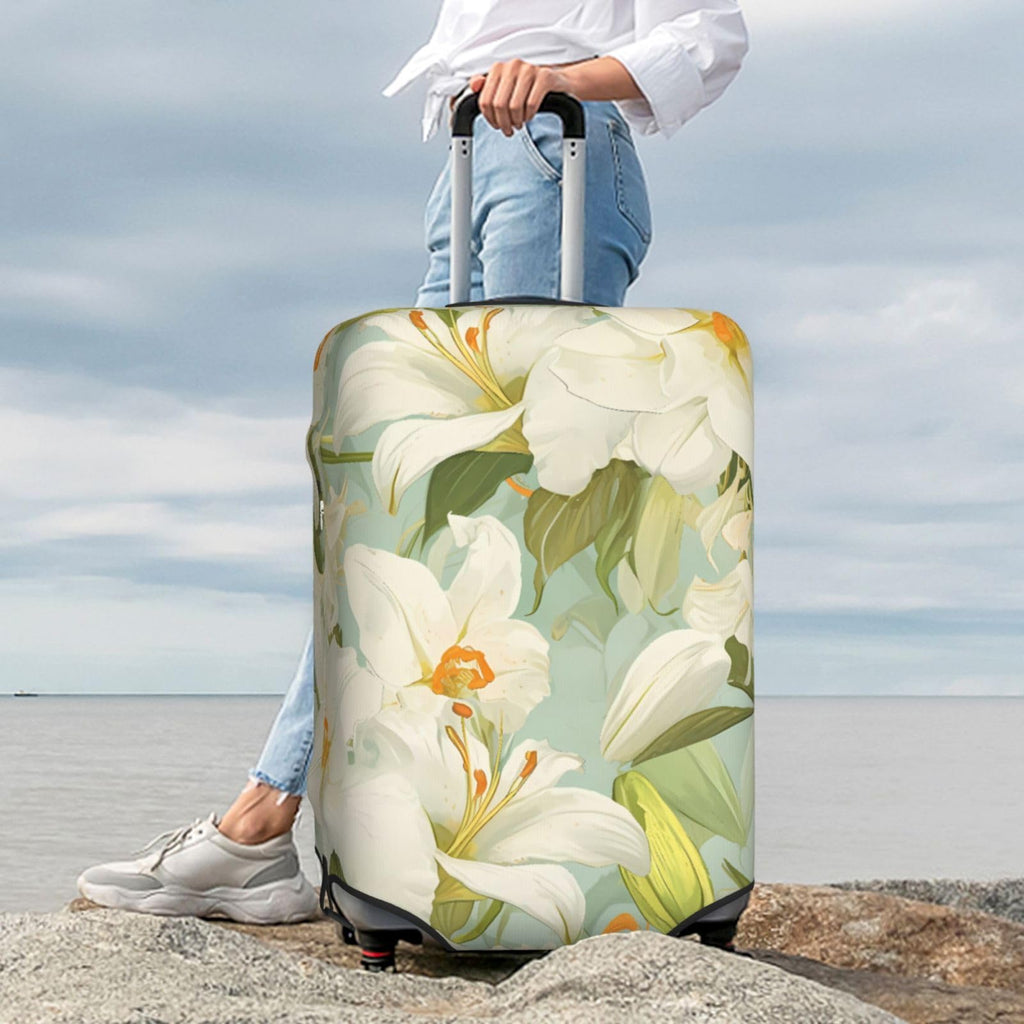 XHMKGGYBZ Blooming Lilies Illustration Elastic Suitcase Cover 4 - Size Luggage Protector, Scratch & Stain Resistant Carry On Luggage Cover Protector, Washable Luggage Covers