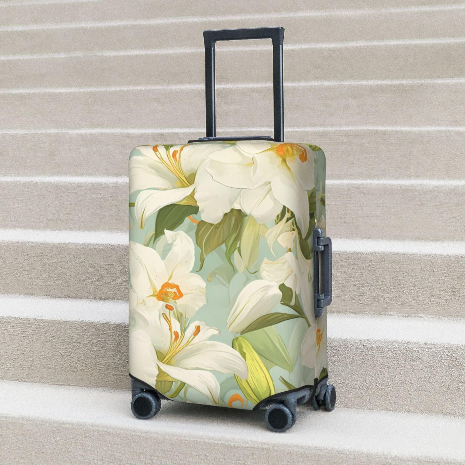 XHMKGGYBZ Blooming Lilies Illustration Elastic Suitcase Cover 4 - Size Luggage Protector, Scratch & Stain Resistant Carry On Luggage Cover Protector, Washable Luggage Covers