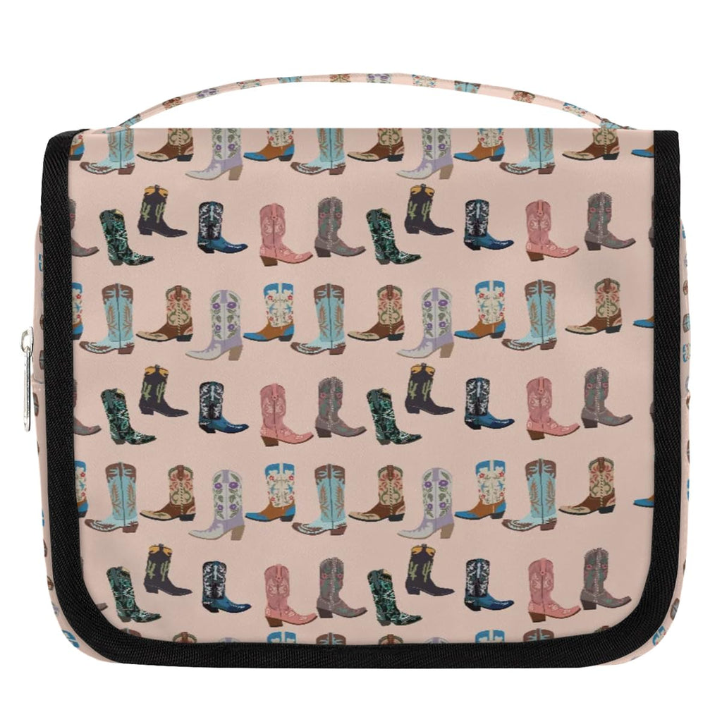 YoCosy Travel Toiletry Bag for Women Men with Hanging Hook Pink Retro Western Print Cowboy Pattern Makeup Cosmetic Bag Organizer Travel Bag for Toiletries Essentials Accessories, Large Size