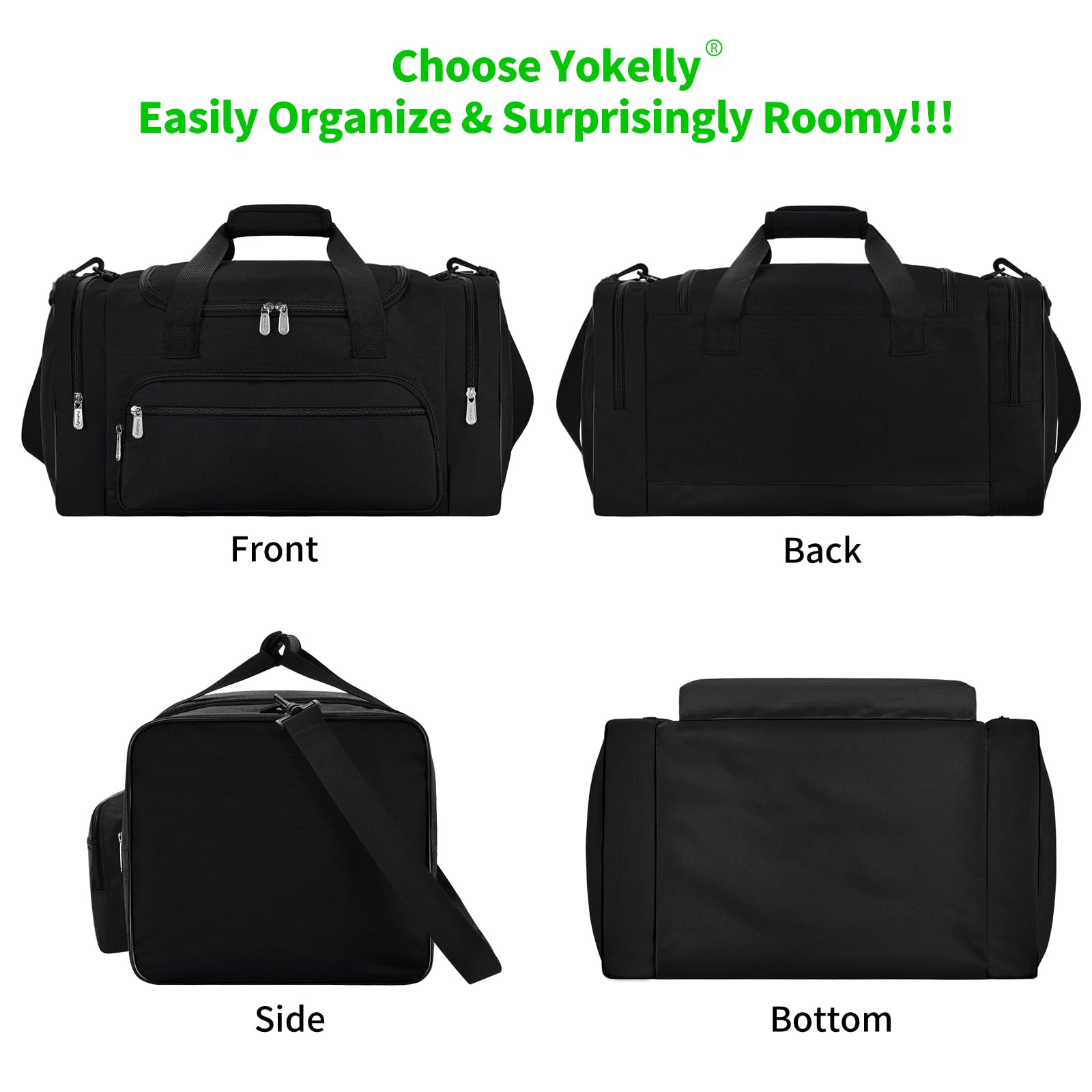 YoKelly Sports Duffel Bag 20 inch for Travel Gym - Black