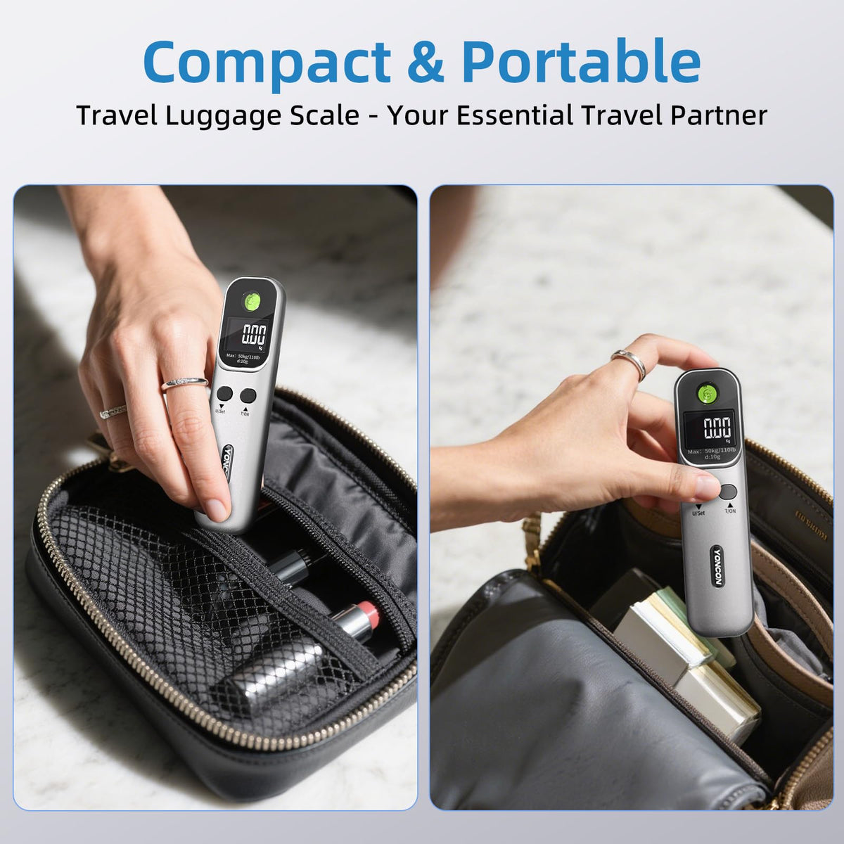 YONCON Digital Luggage Scale – 110lb Portable Suitcase Weight Scale with Backlit LCD, Tare Function, Travel Essentials for Airline Luggage, Backpacks, Outdoor Gear and Shipping Packages