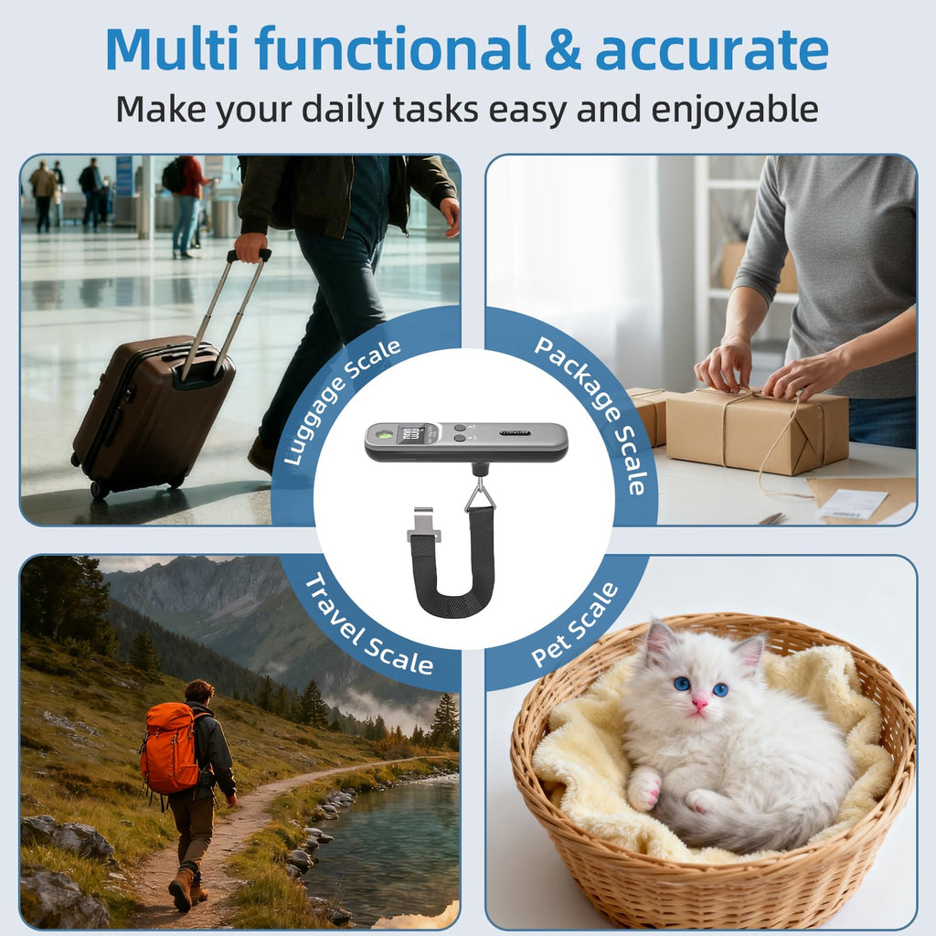 YONCON Digital Luggage Scale – 110lb Portable Suitcase Weight Scale with Backlit LCD, Tare Function, Travel Essentials for Airline Luggage, Backpacks, Outdoor Gear and Shipping Packages