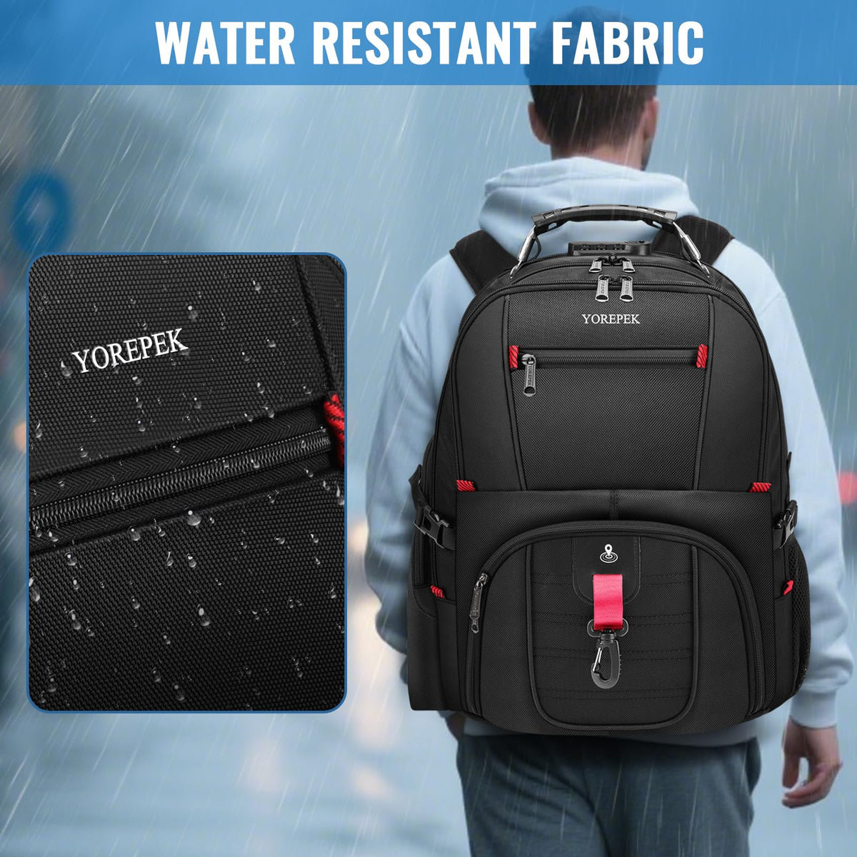 YOREPEK Travel Backpack for Men Anti Theft, Slot Fit for Air Tag ＆ RFID Blocking, Airline Approved, Insulated Pocket, Water Resistant Backpack for Men Fit 17 inch Laptop, Black