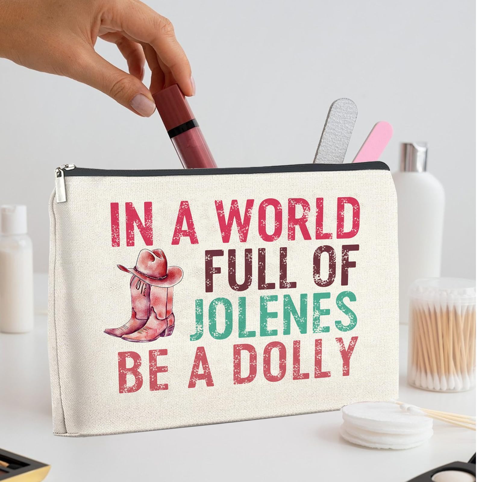 YTDYQFLZH Pink Fans Gifts, Makeup Bag Western Country Music Lover Gift for Women Mother Sisters Friends Travel Toiletry Canvas Cosmetic Pouch (9x7 inches)