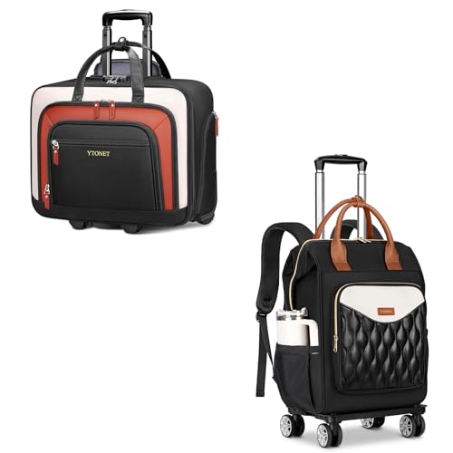 Ytonet Rolling Backpack for Women, 15.6 In Rolling Laptop Backpack with 4 Spinner Wheels, 2 In 1 Roller Travel Backpacks with Detachable Trolley, 17.3 Inch Carry On Laptop Bag with Wheels