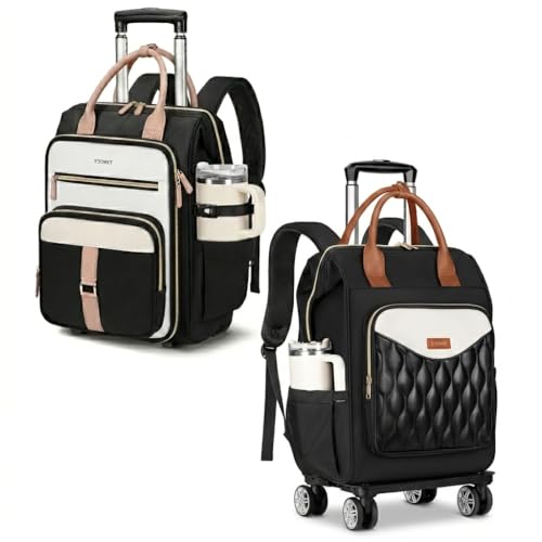 Ytonet Rolling Backpack for Women, 15.6 In Rolling Laptop Backpack with 4 Spinner Wheels, Rolling Backpack for Women,15.6 Inch Travel Backpack with Wheels, Stylish Rolling Laptop Bag