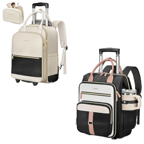 Ytonet Rolling Backpack for Women, 15.6 Inch Travel Backpack with Wheels, Stylish Rolling Laptop Bag, 2 In 1 Design Underseat Carry on Luggage for Work College Teacher