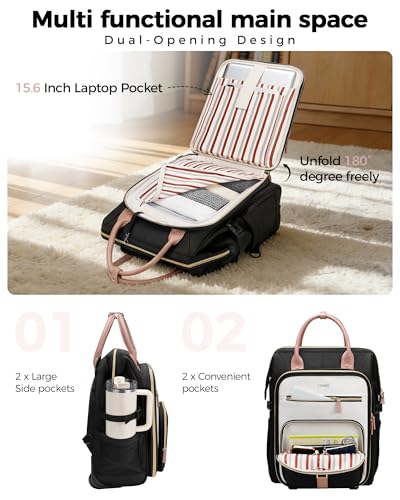 Ytonet Rolling Backpack for Women,15.6 Inch Travel Backpack with Wheels, Stylish Rolling Laptop Bag with Passport Holder, Dual-Opening Design, Underseat Carry on Luggage for Work College Teacher