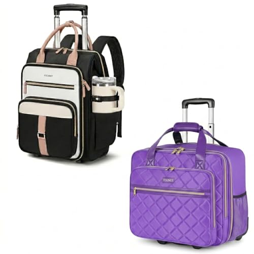 Ytonet Rolling Backpack for Women,15.6 Inch Travel Backpack with Wheels, Stylish Rolling Laptop Bag with Passport Holder, Dual-Opening Design, Underseat Carry on Luggage for Work College Teacher