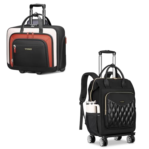 Ytonet Rolling Briefcase for Women with Lock, 17.3 Inch Carry On Laptop Bag with Wheels, 15.6 In Travel Backpack with 4 Spinner Wheels, Carry On Rolling Laptop Bag with Det