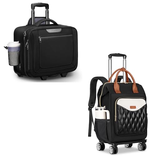 Ytonet Rolling Laptop Bag, 17.3'' Carry On Water Resistant Laptop Bag with Wheels, 15.6 In Rolling Laptop Backpack with 4 Spinner Wheels, 2 In 1 Roller Travel Backpacks with Detachable Trolley