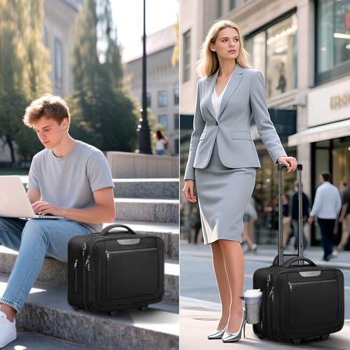 Ytonet Rolling Laptop Bag, 17.3'' Carry On Water Resistant Laptop Bag with Wheels, 15.6 In Rolling Laptop Backpack with 4 Spinner Wheels, 2 In 1 Roller Travel Backpacks with Detachable Trolley
