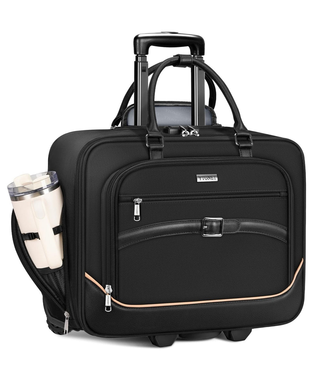Ytonet Rolling Laptop Bag, 17.3 In Rolling Briefcase for Men Women with Accordion File Pockets, Anti Theft Laptop Bag with Wheels, Professional Roller Underseat Bag for Travel Work Teacher, Black