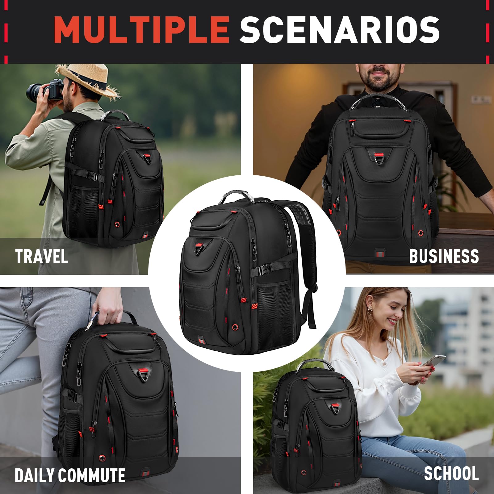 Z - MGKISS 55L Extra Large Travel Backpack, 18.4 Inch Laptop Backpack for Men, Water Resistant, TSA Flight Approved, Business Work Bag with USB Charging Port, Black