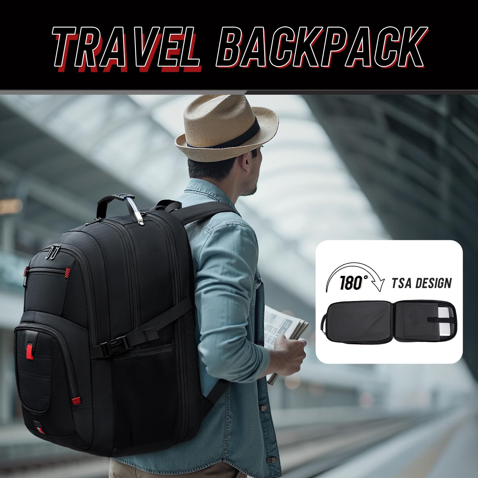 Z - MGKISS Travel Backpack,Extra Large Travel Laptop backpack, Travel Backpack for Men Women with TSA Airline Approved Luggage Bussiness Backpack, Black