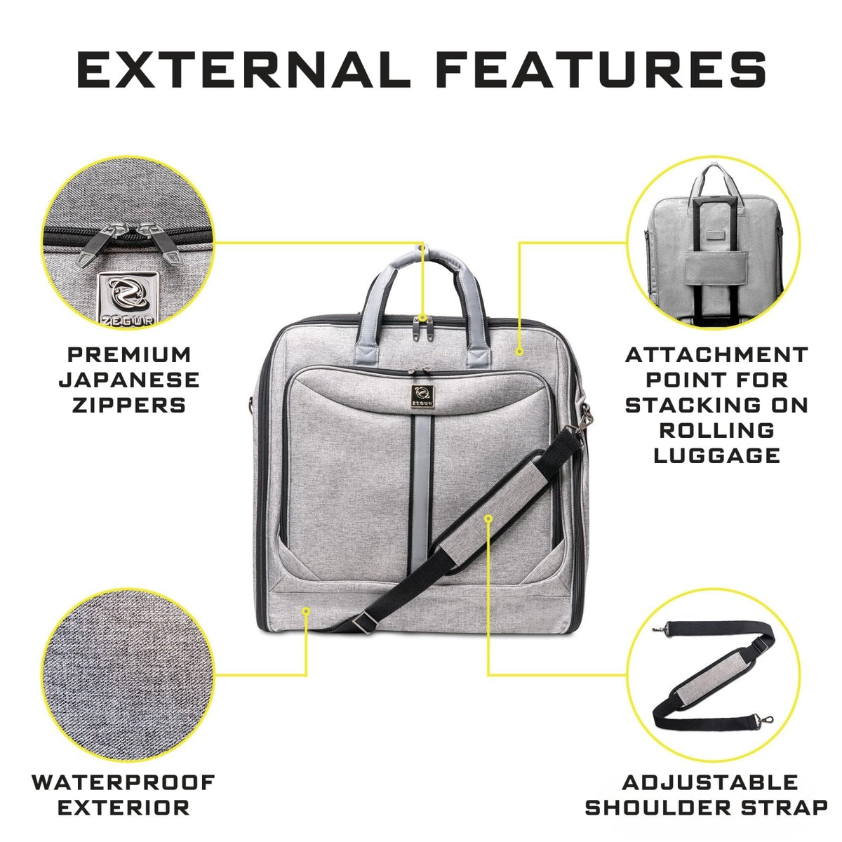 ZEGUR Premium Suit Garment Bag Carry On - Hangs 4 Suits - Travel & Business with Shoulder Strap and Laptop Compartment
