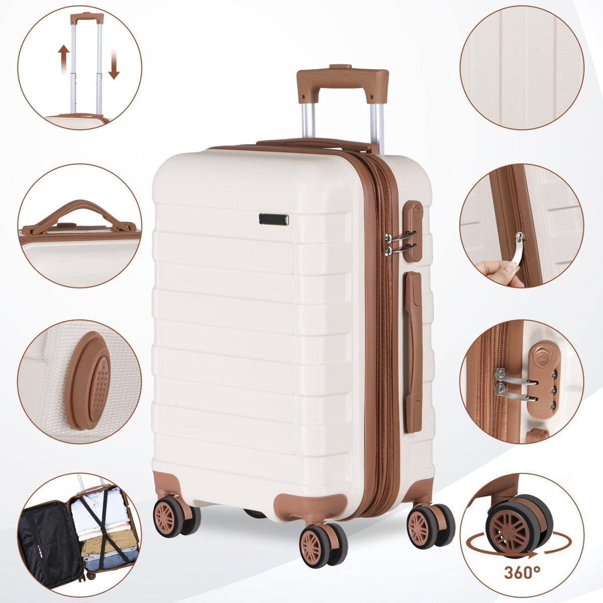 ZenStyle Hardside Expandable Luggage with Spinner Wheels, 21 Inch Carry On Luggage Airline Approved, Lightweight Travel Suitcase with Height Adjustable Handle (White)