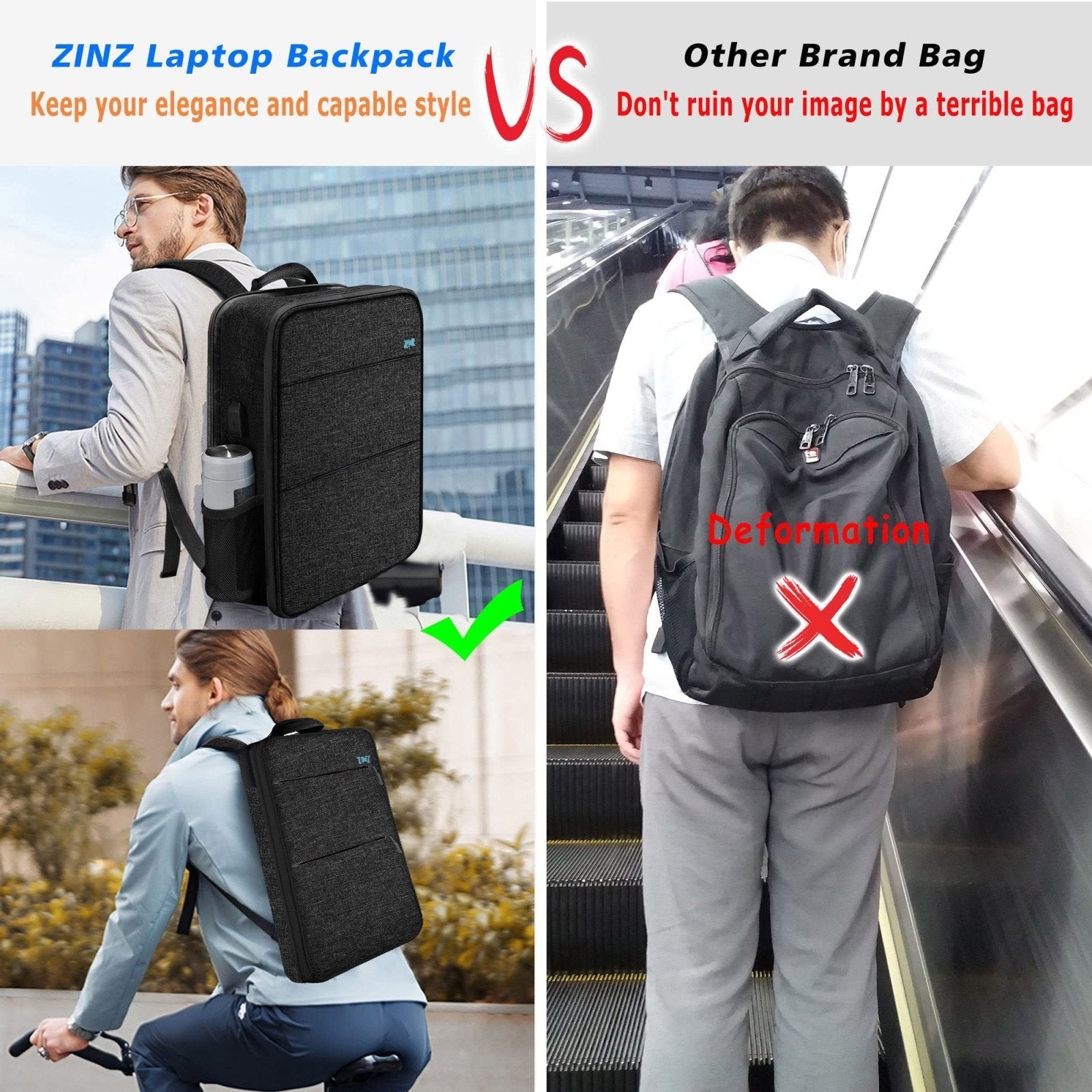 ZINZ Slim & Expandable Laptop Backpack Water Resistant Backpack Travel Backpack Compatible with MacBook Air/Pro/Neo 13 - 14 inch, XPS 13/14, Surface 13.5" and Most 13 - 14 Notebooks，B01K01
