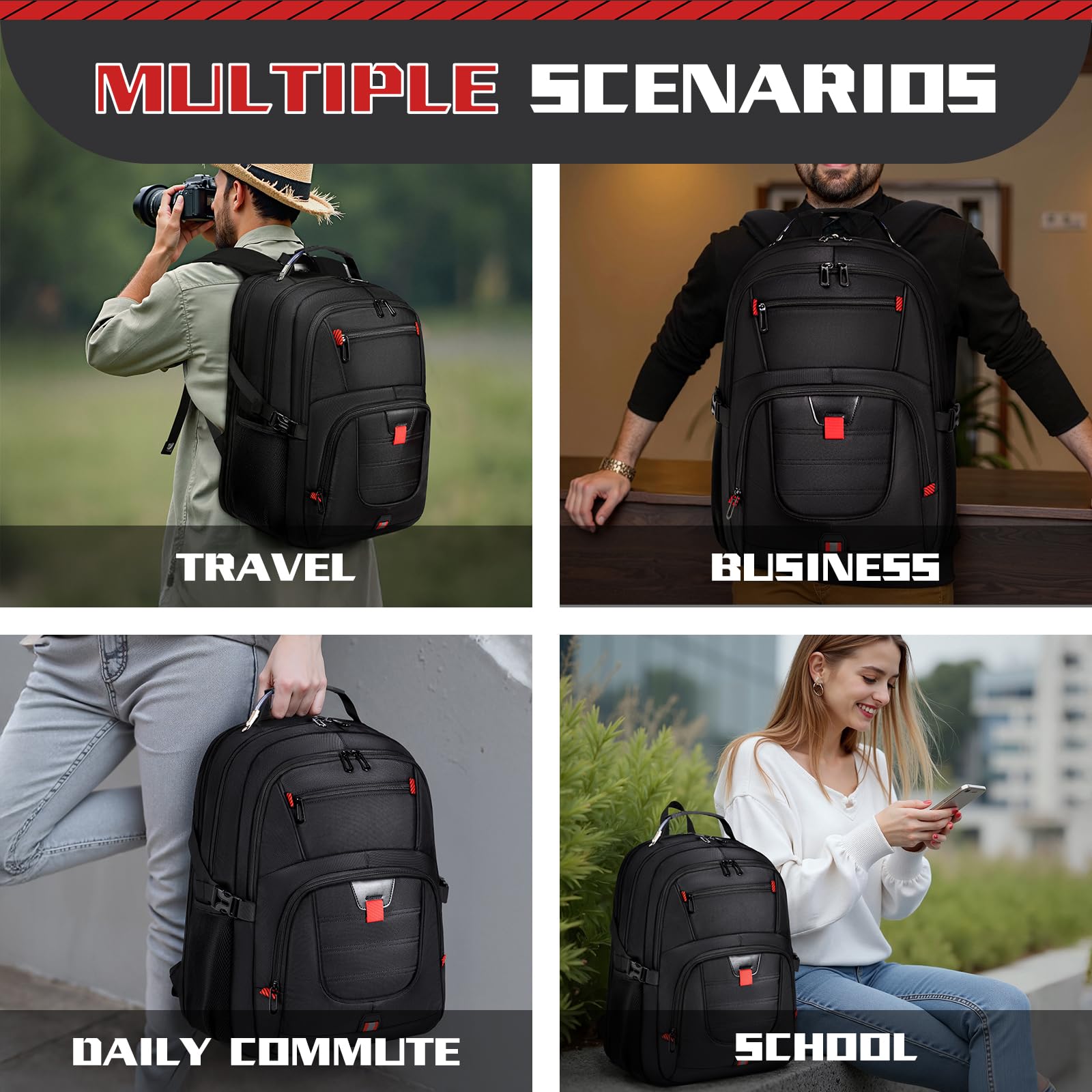 ZMMMA 50L Travel Backpack, 17 inch Quality Laptop Backpack for Men, Durability Extra Large Storage space Sturdy TSA Friendly with Port College School Rucksack Bag Gifts for Him Men Women, Black