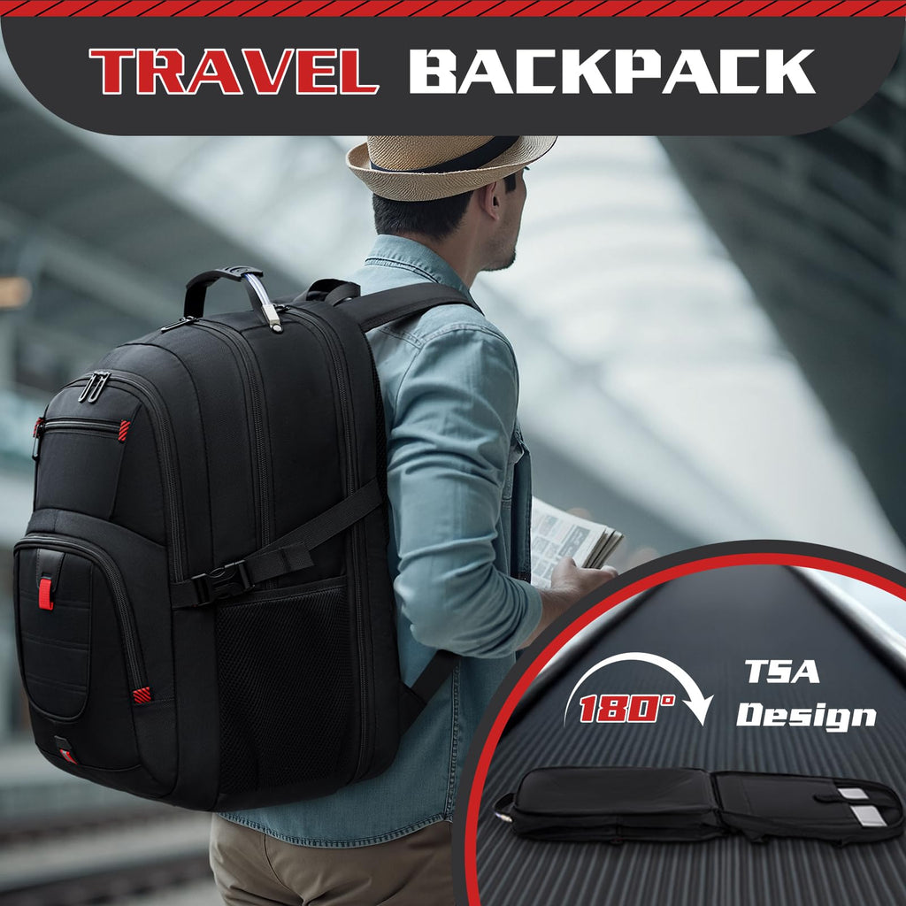 ZMMMA 50L Travel Backpack, 17 inch Quality Laptop Backpack for Men, Durability Extra Large Storage space Sturdy TSA Friendly with Port College School Rucksack Bag Gifts for Him Men Women, Black